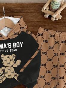 SHEIN Bộ đồ nỉ chui đầu mềm mại, thoải mái, họa tiết hoa cổ điển dễ thương dành cho bé trai, phù hợp cho mùa thu/đông - Nhiều màu - Xem 6