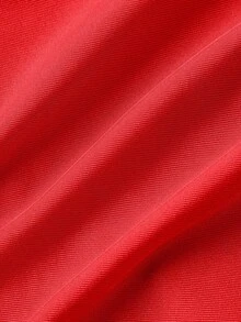 SHEIN MOD 纯色不对称领口褶皱扭结长裙 - 紅色 - 查看 4