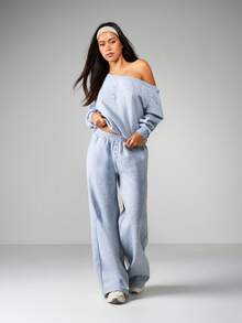 MISSGUIDED Off Shoulder Button Detail Relaxed Fit Heather Sweatshirt For Casual Comfort And Cozy Weekend Style - Grey - View 3