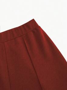 SHEIN LUNE Pantalones acampanados de pierna estrecha de color liso informal - Marrón - Ver 4