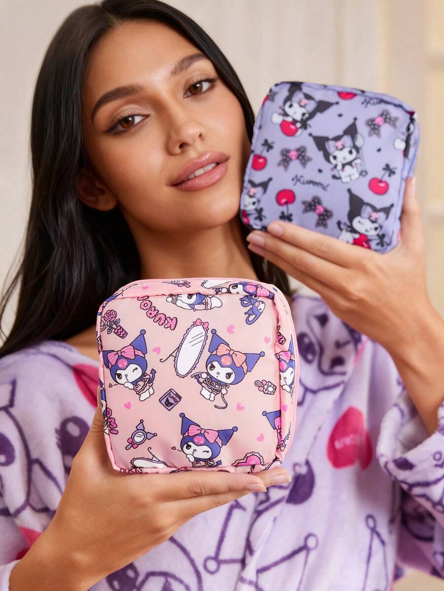 HELLO KITTY AND FRIENDS | SHEIN 1/1 Set Of Cartoon Pattern Printed Polyester Fiber Storage Bags, Which Can Be Used As Feminine Hygiene Storage Bags, Digital Storage Bags, Small Object Storage Bags, Cherries, Hearts, Bows,Gift Ideas - Nhiều màu - Xem 1