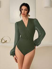 Chiquease Mono de manga farol de unicolor informal, otoño