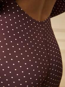 Aralina Leisurwear Polka Dot Halter Neck Stretchy Fitted Workout Jumpsuit With Headband - Brown - View 5