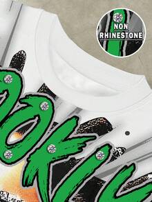 Manfinity EMRG 男士街头风格肖像图案短袖T恤。男士青春街头风格。男士圆领插肩短袖休闲T恤，创意印花，夏季男士图案衬衫。夏季服装，时尚街头风格，送给男朋友的完美礼物，Y2K风格，返校季，摇滚风格，说唱 - 彩色 - 查看 5