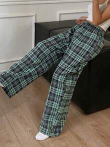 Livesso 格子宽松女士休闲裤，家居服，适合秋冬季穿着 - 粉色 - 查看 3