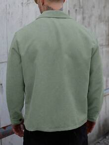 Manfinity Homme Men's Solid Color Front Button Pocket Casual Long Sleeve Jacket, Corduroy, Fall/Winter - Green - View 2