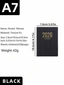 1 Sổ kế hoạch A7 2026 tiếng Anh, 64 tờ (128 trang), lịch tuần mỏng, lịch kế hoạch hàng ngày 365 ngày, sổ tay mini bỏ túi A7, bìa da PU, đồ dùng văn phòng, sổ kế hoạch, đồ dùng học tập, đồ dùng chuẩn bị năm học mới - Nhiều màu - Xem 11