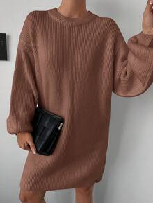 EURMUSE Women's Casual Solid Color Knit Dress, Autumn/Winter - Dusty Pink - View 4