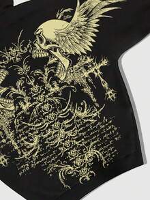ROMWE MEN Goth Sudadera con capucha gótica oversize en color negro, con diseño de mangas de murciélago a la moda, para el invierno - Negro - Ver 4