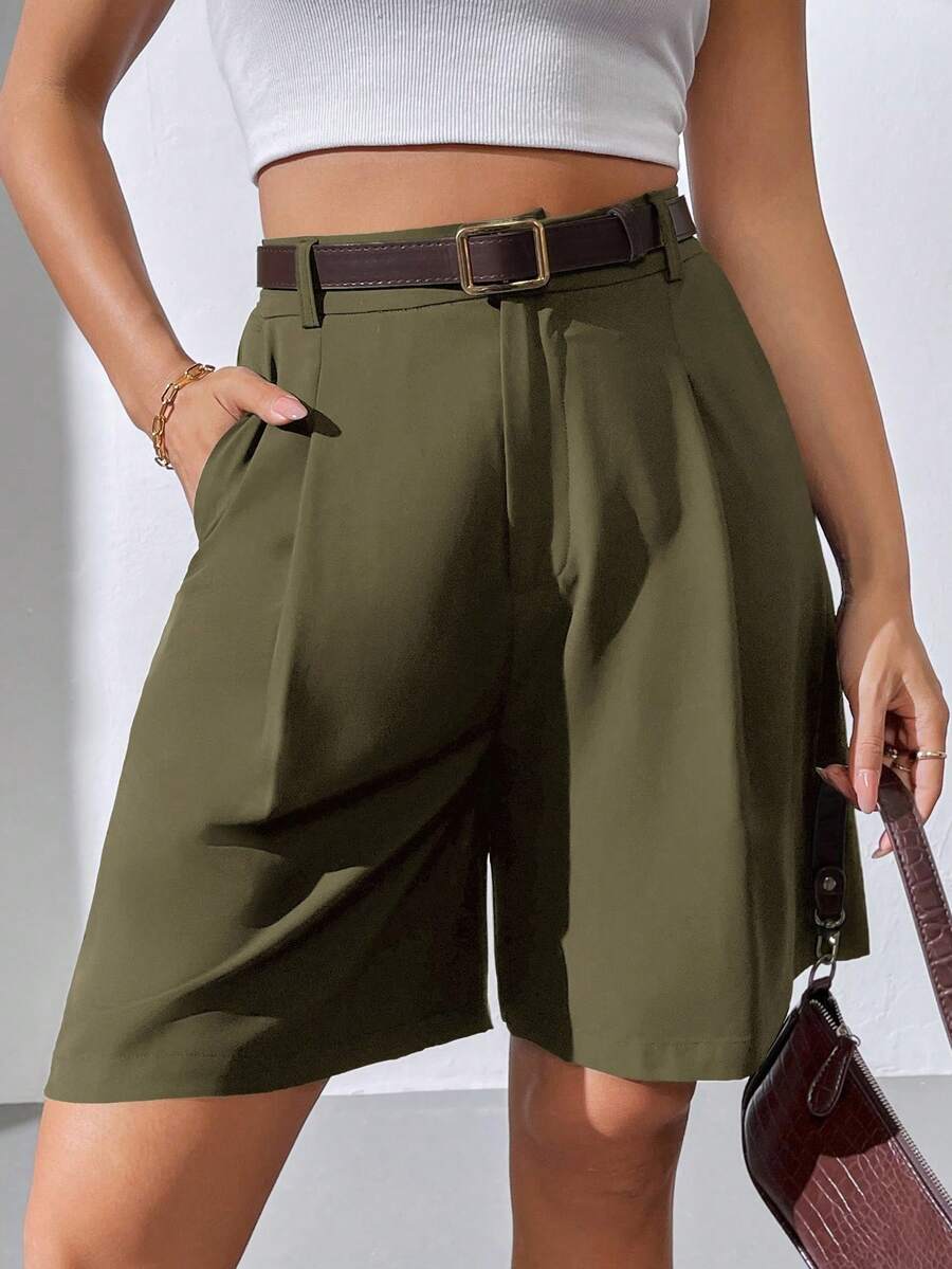 Auralis Plus Size Summer Shorts, Back To School Teacher,Business Casual - Army Green - View 1