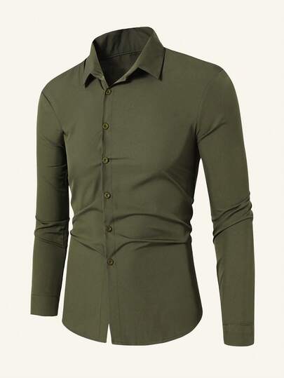 SHEIN Explorewe Camisa de manga larga de unicolor casual para niños adolescentes, adecuada para uso casual y de viaje