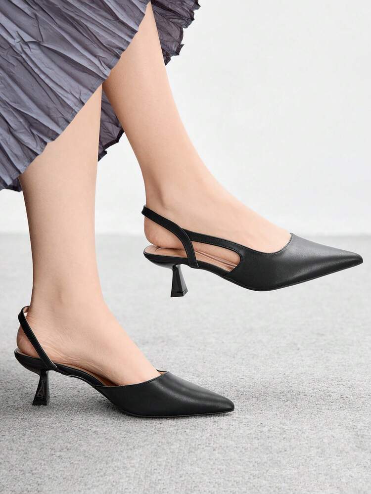 CUCCOO BIZCHIC 女性用 尖った つま先 キトゥンヒール ブラックドレスパンプス、快適な オールマッチ 万能 スリングバック ミドルヒールシューズ、仕事、通勤、カジュアルウェアに
