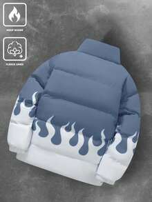 PAVTROS Men Winter Long Sleeve Coats,Manfinity Streetrush Men's Street Flame Pattern Winter Coats, Gift For Boyfriend,Blue - Multicolor - View 2