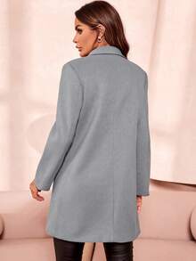 SHEIN Clasi 秋冬翻领双排扣大衣 - 淺灰色 - 查看 2