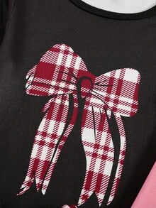 4pcs Girls' Pink Plaid Long Sleeve Top And Plaid Pants Comfortable Snug Fit 2 Pieces Loungewear Set - Multicolor - View 7