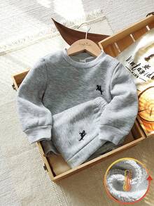 Vintaside Kids Baby Boy 2pcs Set,Gray,Winter,Modest,Family Matching Knight Embroidery Fleece Thickened Warm Sweatshirt & Tapered Pants,Casual Sporty Kids Outfits - Light Grey - View 8