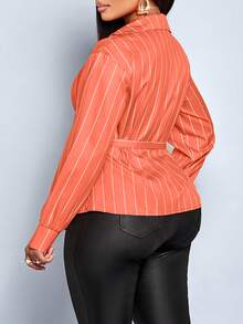 SOLERSUN Áo sơ mi kẻ sọc cỡ lớn dành cho nữ, viền bất đối xứng, tay dài, áo cánh quấn, mùa thu, tay dài, mùa đông, thanh lịch, đi làm hàng ngày, đi chơi, thường ngày, áo dài tay mùa đông cho nữ lễ tạ ơn - trái cam - Xem 2