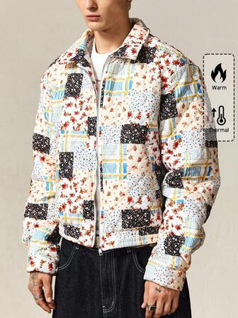 Street Life Giacca casual invernale con chiusura lampo e motivo floreale ditsy da uomo