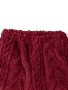 SHEIN Girlism 2pcs/Set Tween Girls Warm Textured Fleece Loose Fit Casual Hoodie And Sweatpants Set, Autumn - Burgundy - View 10