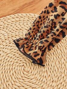 SHEIN Baby Girl Casual Sweet Ruffle Collar Midi Leopard Print Dresscozy Fall & Winter Styles - Multicolor - View 3