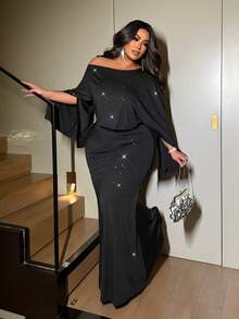 NU&NOW Plus Size Sexy Off-The-Shoulder 2 Pieces Set - Black - View 6