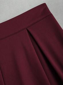 Sweetra 2 件套办公室女士简约长袖衬衫和直筒裤套装，秋季 - 酒紅色 - 查看 6