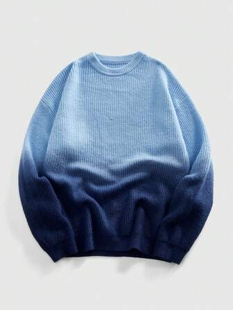 Street Life Herren lässiger, weiter Pullover mit Farbverlauf in Blau, Rundhalsausschnitt, Langarm, Herbst/Winter