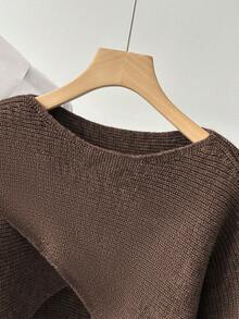 GlowEve Unique Niche Design Sense Cross Gray Long Sleeve Knit Sweater Women's New Casual Loose Top, Paired With Striped Wide-Leg Pants, Women Knit Two Pieces Set - Multicolor - View 5