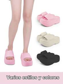 Zapatillas de casa mujer zapatillas de casa, Sandalias de plataforma,zapatillas de estar por casa mujer,fáciles de poner y quitar, material EVA, suave y cómodo, transpirable y resistente al desgaste, adecuadas para caminar a diario, ir de compras, vacaciones en la playa, piscina, uso en baños interiores. - Negro - Ver 8