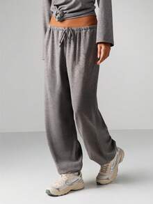 MISSGUIDED Marl Grey Long Sleeve Knot Detail Top And Wide Leg Balloon Pant Coordinating Set For Women Casual Loungewear - Grey - View 4