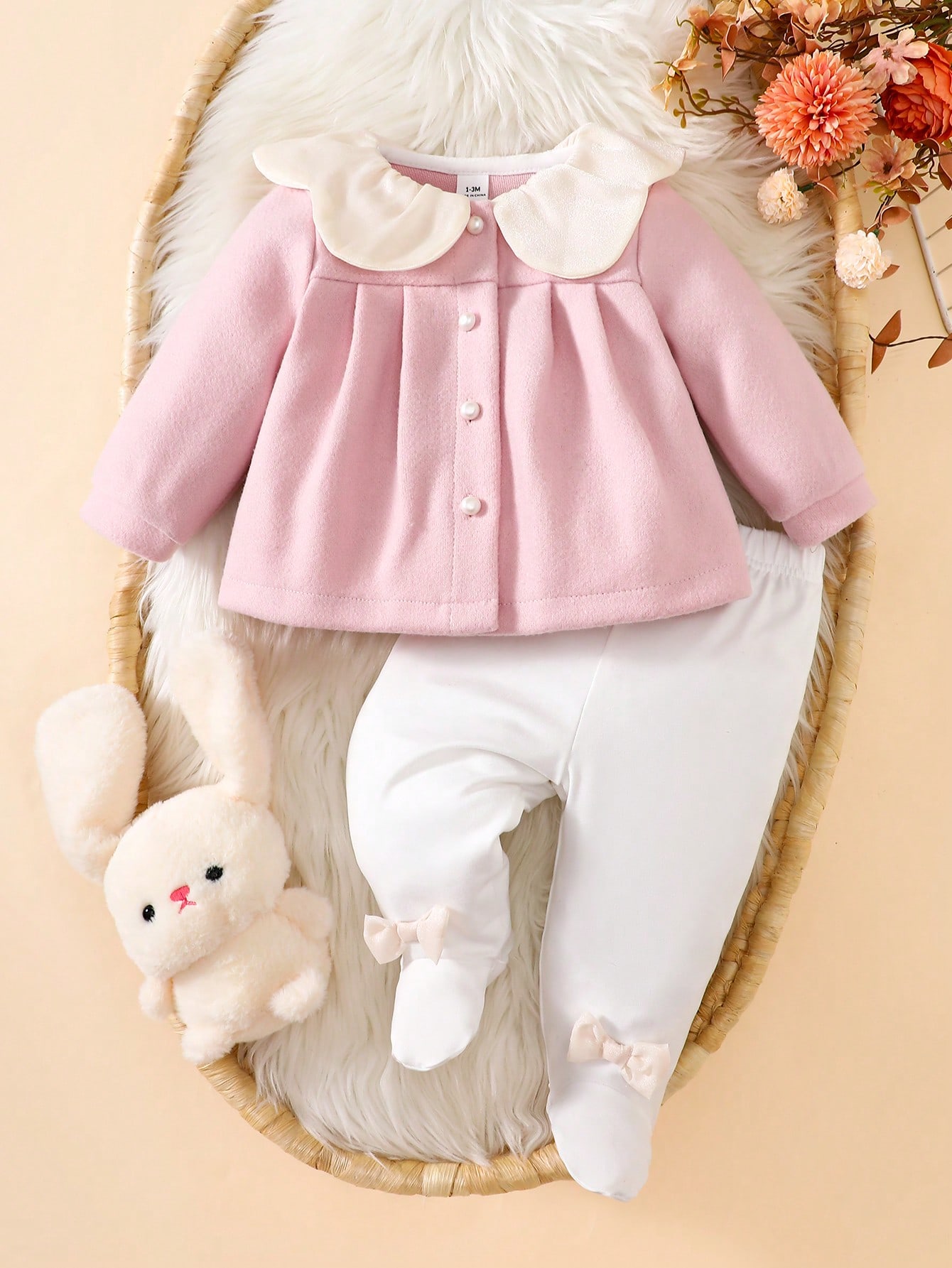 SHEIN مجموعة معطف صوفي وسروال ضيق للبنات الرضع، طق...