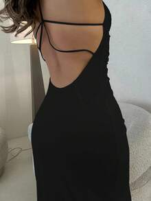 Jemour Elegant Solid Color Sexy Halter Backless Sleeveless Cocktail Party Beach Dress Summer Dresses For Women,Bohemia - Black - View 3