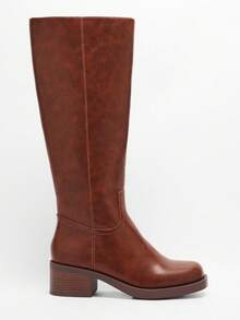 Solezae Botas altas hasta la rodilla con tacón de bloque, elegantes y cómodas para mujer - Caqui - Ver 5