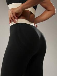 MISSGUIDED Quần legging thể thao cạp cao có dây thắt lưng thương hiệu dành cho luyện tập thể dục năng động và tập gym - màu đen - Xem 5