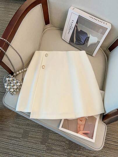 Regalyn Plus Size Asymmetrical Waist Skorts, Unique Design, Autumn