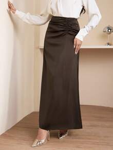 Modelyn Jupe froncée en satin de couleur unie élégante pour femmes