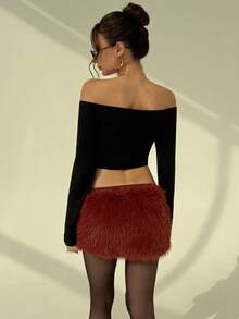 Aloruh Damen Winter Alltagskleidung: Neuer Stil Kunstfell Rock, warm und modisch, taillentiefer Schlitz Slim Fit Rock, Weihnachten, Silvester, Lässig