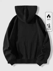 ROMWE MEN Goth Men Graphic Print Zip Up Thermal Lined Hoodie, School, For Fall Winter, Long Sleeve Top - Black - View 2