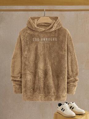 HIMLAND بلوزة هودي كاجوال مصنوعة من صوف المرجان المنسوج مع حرف مطرز