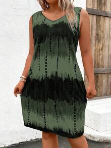 大码女式无袖扎染印花连衣裙，适合夏季
