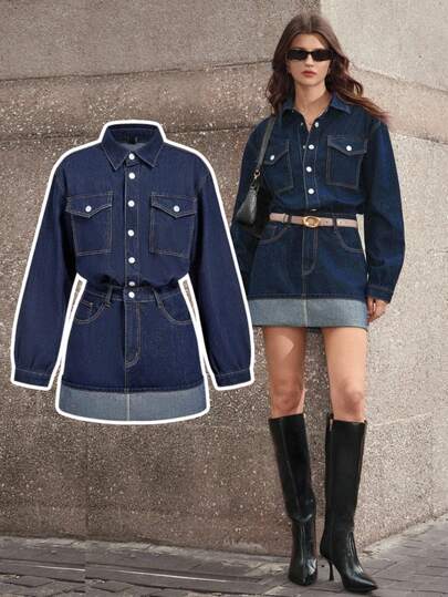 Selenza 女士时尚通勤牛仔连衣裙，秋季