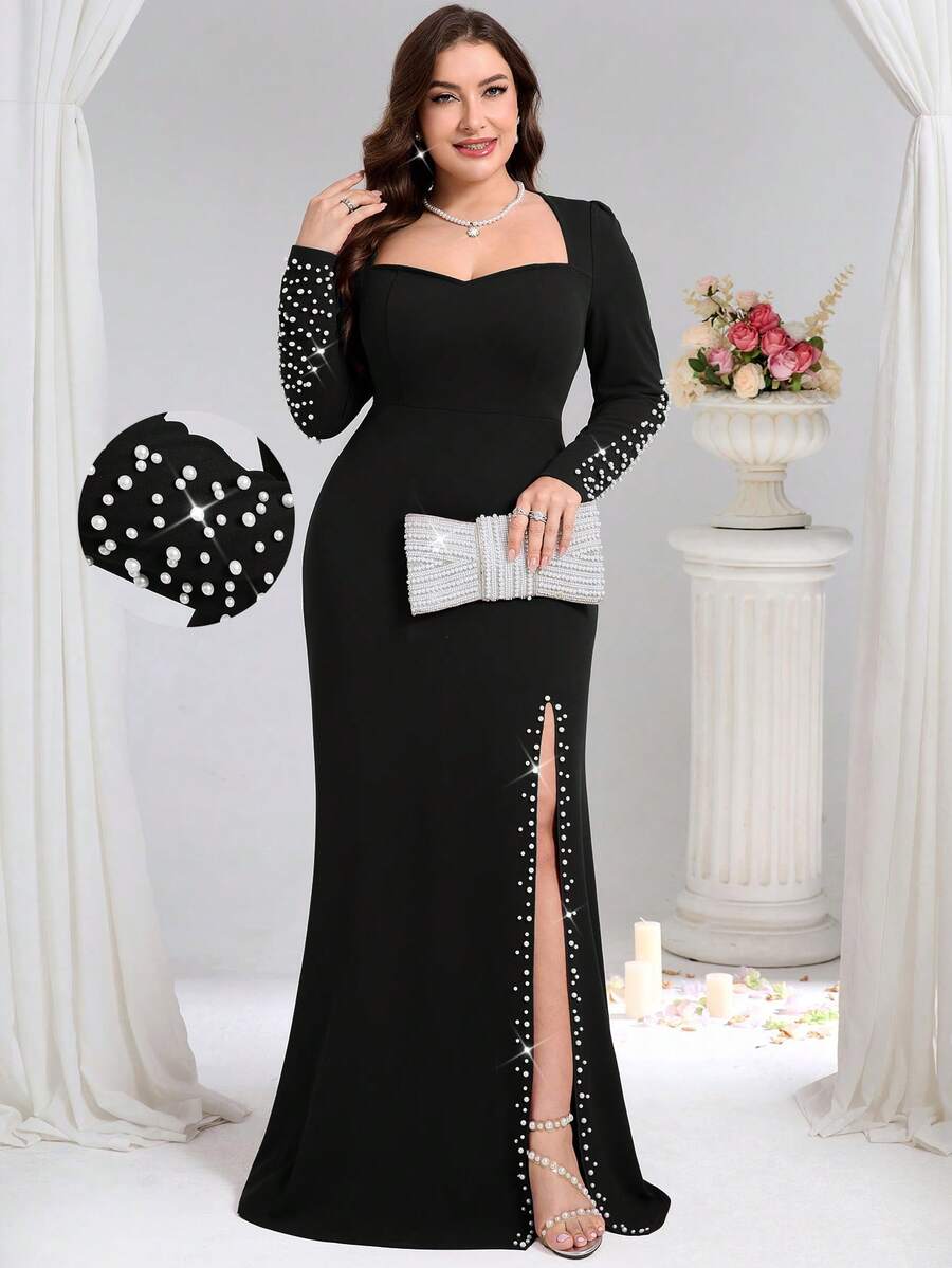 Coutiva فستان سهرة رسمي بحجم كبير (مزخرف بشكل كبير) - الأسود - مشاهدة 1