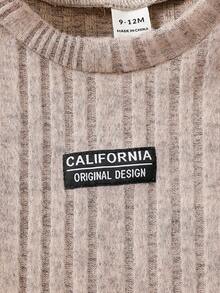 SHEIN 2件套男婴休闲罗纹连体衣和帽子套装 - 灰色 - 查看 7