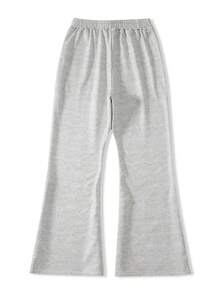 SHEIN Calça de moletom de malha reta e solta, casual para o dia a dia, confortável, estampada, para meninos pré-adolescentes - Cinza claro - Ver 2