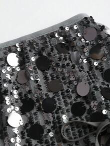 Sweetra 女式时尚多色亮片优雅裙裤 - 深灰色 - 查看 3