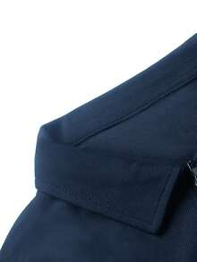 Manfinity Mode 男士长袖拉链休闲通勤Polo衫 - 藏蓝色 - 查看 5