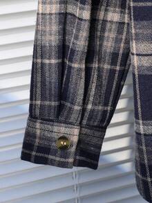 Sparklyn Tween Girl 格纹落肩单排扣休闲百搭夹克 - 藍色 - 查看 4