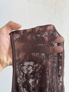 NU&NOW Bộ jumpsuit dài tay ren xuyên thấu gợi cảm dành cho nữ cỡ lớn, cổ chữ V sâu, thắt eo xoắn và khóa kim loại, thích hợp cho kỳ nghỉ. - Cà phê nâu - Xem 7