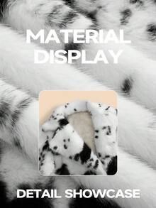 Anewsta 女士时尚休闲长款人造毛领宽松奶牛印花白色外套 - 黑與白 - 查看 10