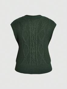 Sunspun Plus Size Solid V-Neck Casual Versatile Pullover Sweater Vest Knit Top